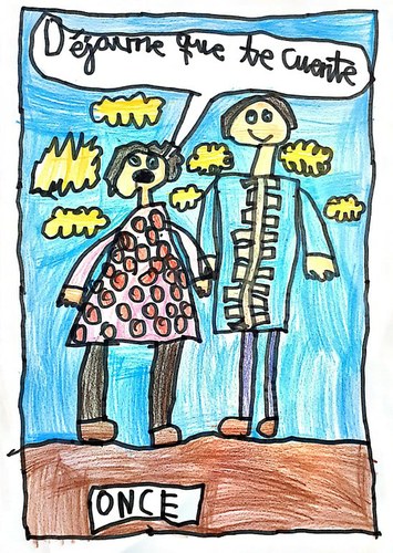 Dibujo infantil de Marcelo García, 7 años, alumno de 2 de Primaria del CEIP Carlos III de Cádiz, con discapacidad visual, que es atendido por la maestra Cristina Mateos y que ilustra la iniciativa "Déjame que te cuente"