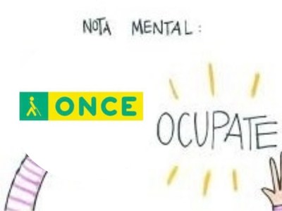 Collage de imágenes con el logo ONCE alusivas a la salud mental, con el mensaje "Ocúpate"