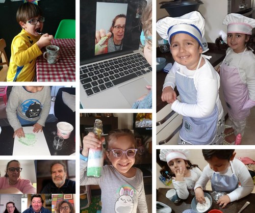 Collage de imágenes de pequeños alumnos afiliados y sus profesores de Cádiz