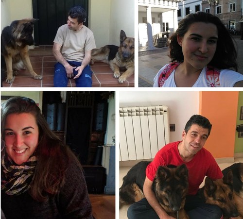 Collage de imagenes de María José y Daniel, acompañado de sus dos pastores alemanes