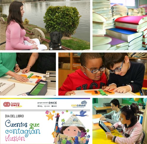 Varias imágenes en torno al libro en braille y digital