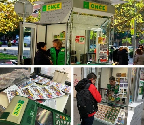 Collage de distintas imagenes relativas a la venta de juego de la ONCE