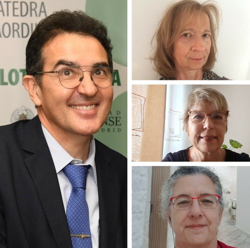 Andrés Ramos, a la izquierda. De arriba a abajo, Conchi Blocona, Mari Ángeles Matey y María Jesús Bellón, a la derecha.