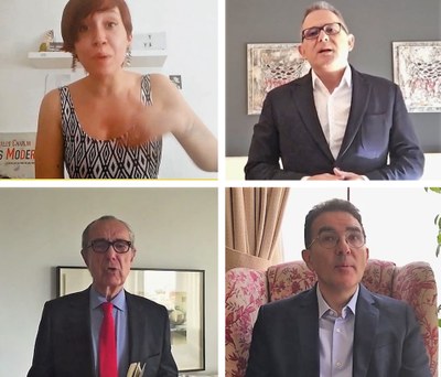 De arriba a abajo y de izd a dcha: Celia Bsoul, Ángel Luis Gómez, Luis Alberto de Cuenca y Andrés Ramos durante sus intervenciones en la entrega virtual