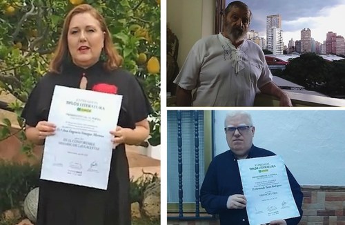De izda. a dcha: Venegas, da Cruz y Torres,  durante sus intervenciones en la gala virtual
