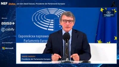 Sassoli durante su intervención en NEF online