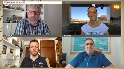 De arriba a abajo, y de izauierda a derecha, Amat Carceller, Teresa Perales, Alberto Seoane y Miguel Carballeda, en el programa