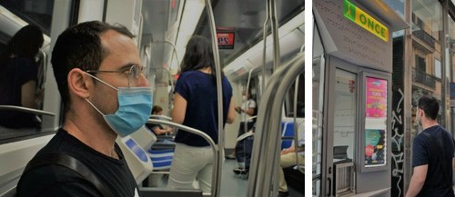 A la izquierda, el vendedor en el Metro de la Ciudad Condal ,y a la derecha, junto a su quiosco de la ONCE 