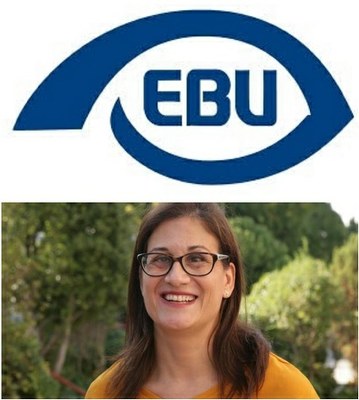 Arriba, logo de la EBU. Abajo, Bárbara Martín 