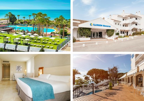 De arriba a abajo y de izquierda a derecha, vitas de los hoteles Iluniom Islantilla, Menorca, Fuengirola y Caleta Park