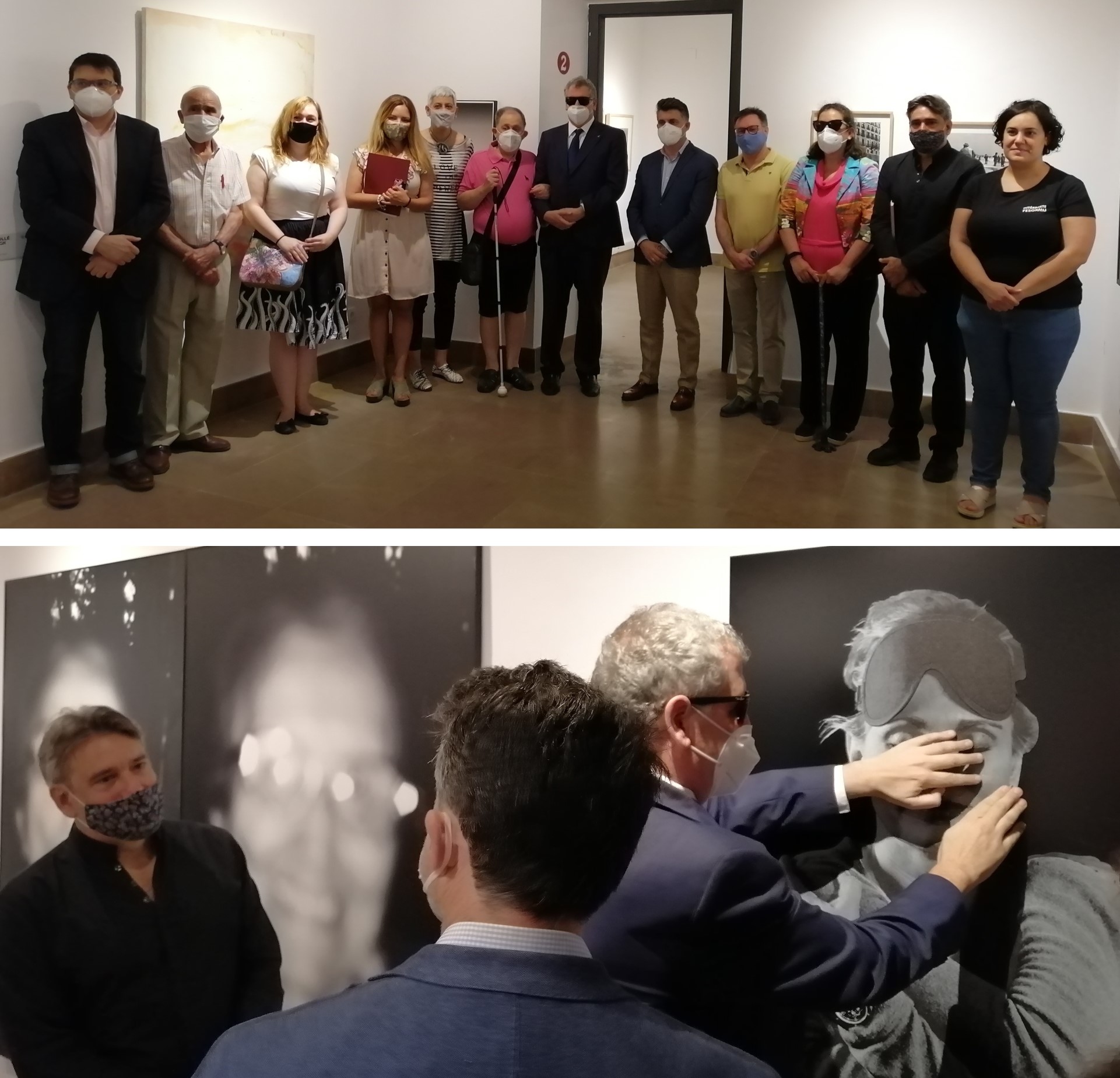 Arriba, inauguración de la muestra en el Museo murciano y, debajo, un momento de la visita inaugural