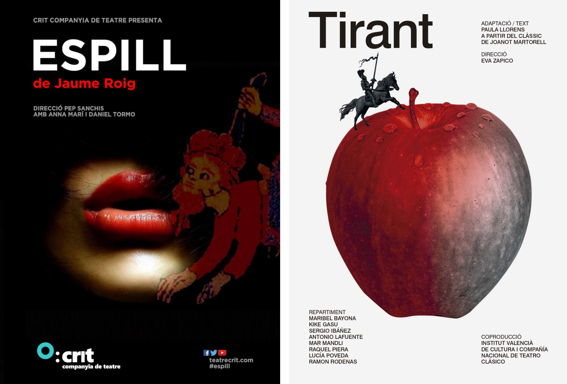 Carteles promocionales de las obras 'Estill' (a la izquierda) y 'Tirant'