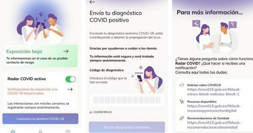 Dintintos pantallazos de la app Radar Covid