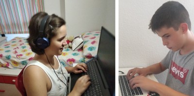 Lucía, a la izquierda, y Javier participan desde sus domicilios en las clases online
