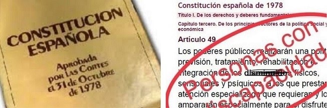 Portada de la Constitución y corrección del art. 49 