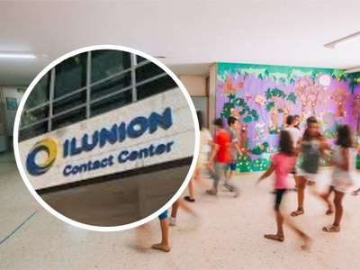Sede de Ilunion Contact Center con el fondo del interior de un colegio