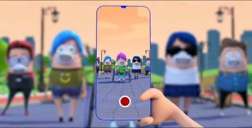 Imagen de la serie: el grupo protagonista captado por la cámara de un teléfono móvil