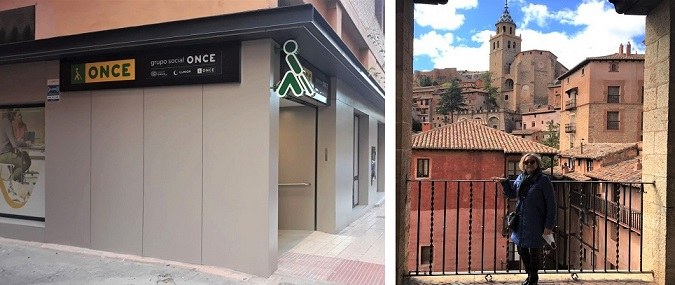 A la izquierda foto de la fachada de la agencia de Teruel. A la derecha, Pilar Calvo, responsable de la nueva agencia.
