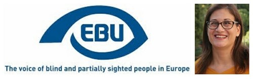 Logo de la EBU, a la izquierda. Bárbara Martín, a la derecha.