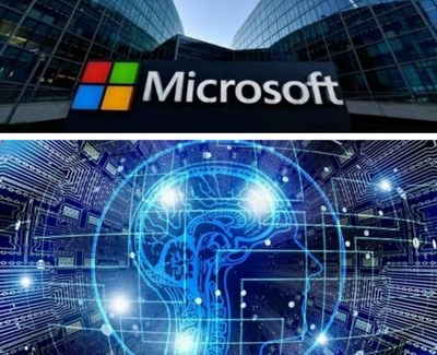 Logo de Microsoft arriba. Abajo, imagen alusiva a la IA.