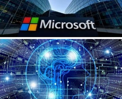 Logo de Microsoft arriba. Abajo, imagen alusiva a la IA.