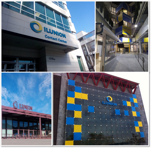 Montaje con las imágenes de las cuatro fachadas de los centros de Ilunion Contact Center BPO