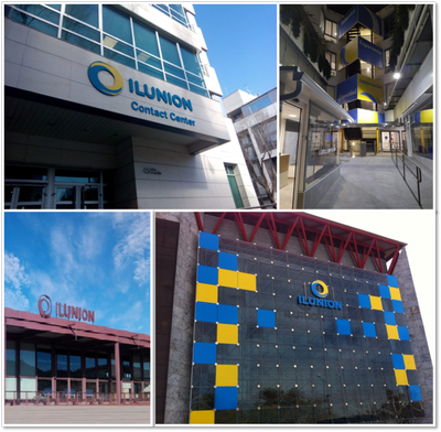 Montaje con las imágenes de las cuatro fachadas de los centros de Ilunion Contact Center BPO