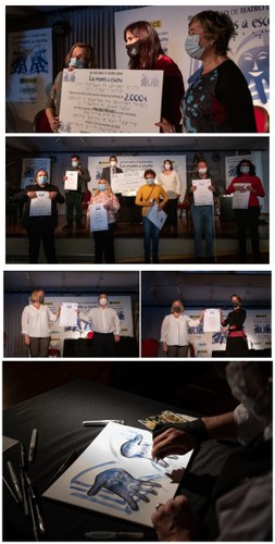 Collage con la entrega de premios de Las manos a escena