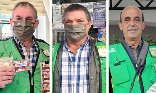  De izda. a dcha. Juan Prieto (Huelva), Manuel Muñoz (Málaga) y Pedro Marquez (Cádiz), vendedores que también han repartido premios importantes en este sorteo