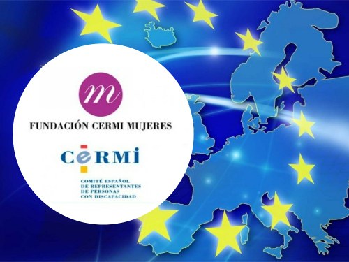 Collage de imágenes de los logos del CERMI y de la FCM con la bandera de Europa