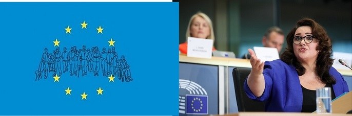 Logo de la Estrategia Europea junto a la imagen de Helena Dalli