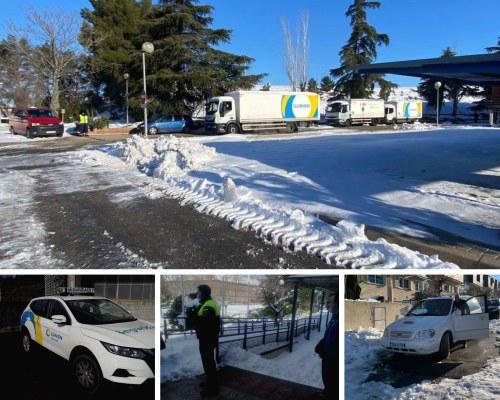 Camiones de Ilunion movilizados durante el temporal y los coches 4x4 que pudieron moverse para ayudar y seguir dando servicios