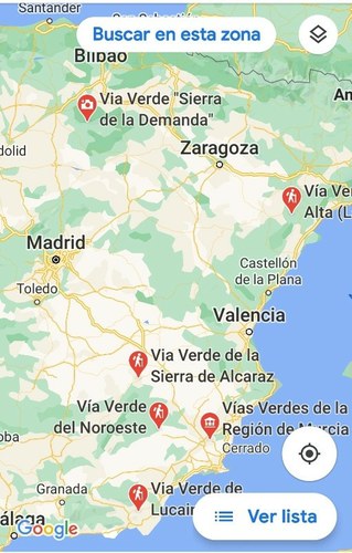 Captura de pantalla de las Vías Verdes en Google Maps