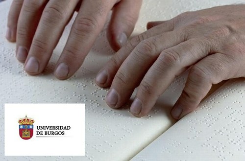 Manos leyendo braille junto al logo de la UBU