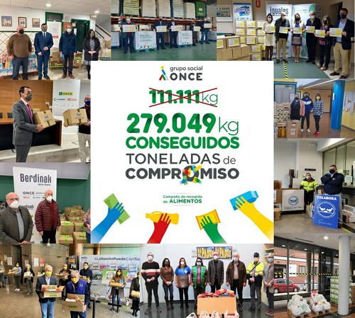 Collage de imágenes con distintos actos de entrega de los alimentos durante el pasado 17 de febrero, y el cartel de la campaña en el centro