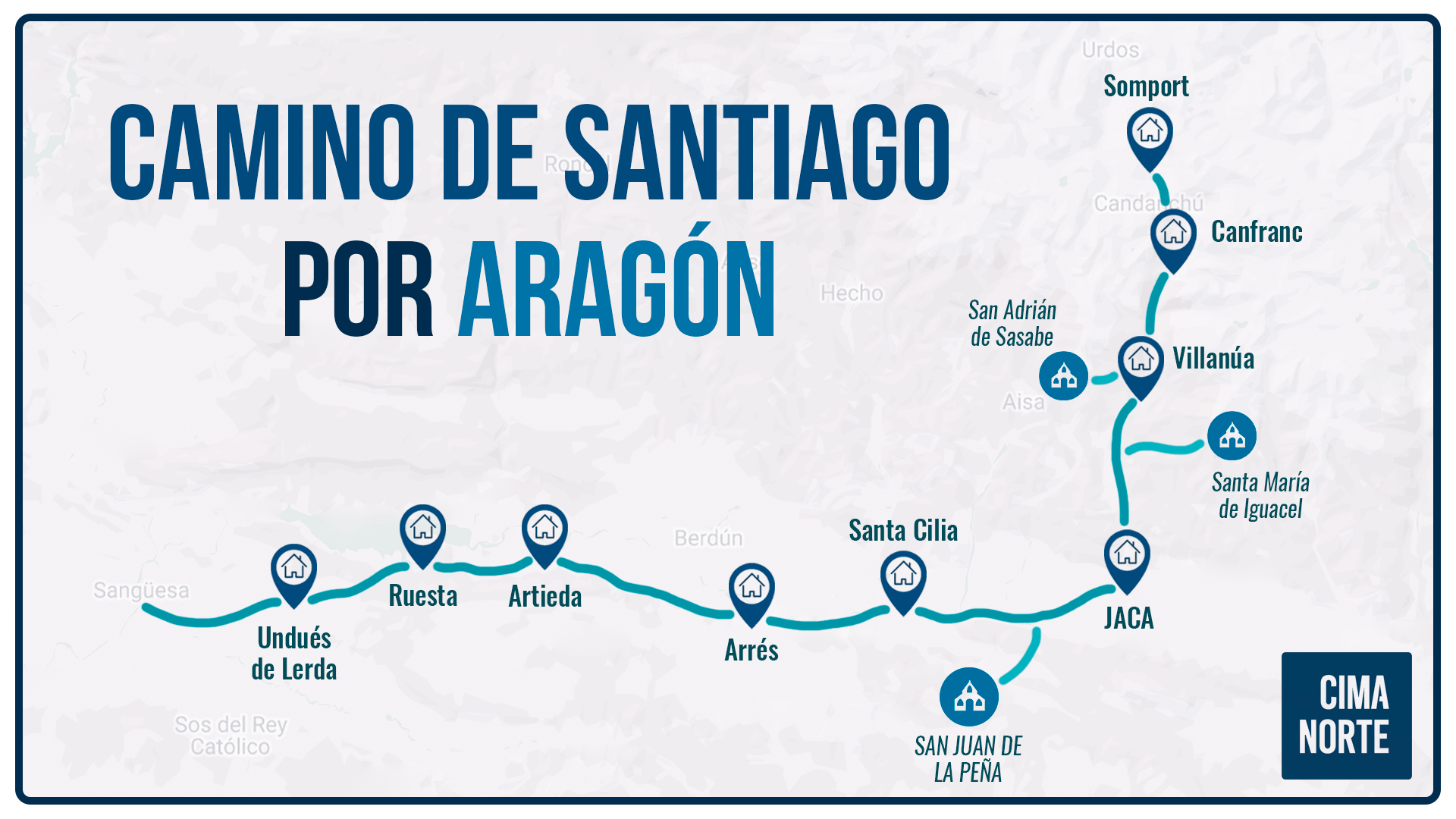 Mapa del tramo aragonés  del Camino de Santiago