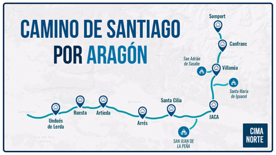 Mapa del tramo aragonés  del Camino de Santiago