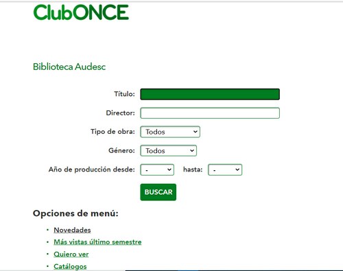 Buscador de la videoteca Audesc del ClubONCE