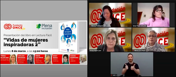 Portada y participantes en el acto de presentación del libro "Vidas de mujeres inspiradoras 2"