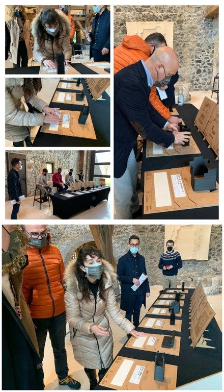 Collage con varios momentos de la presentación de las piezas