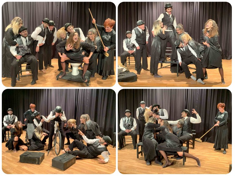 Collage con varios momentos de la representación de La clase muerta
