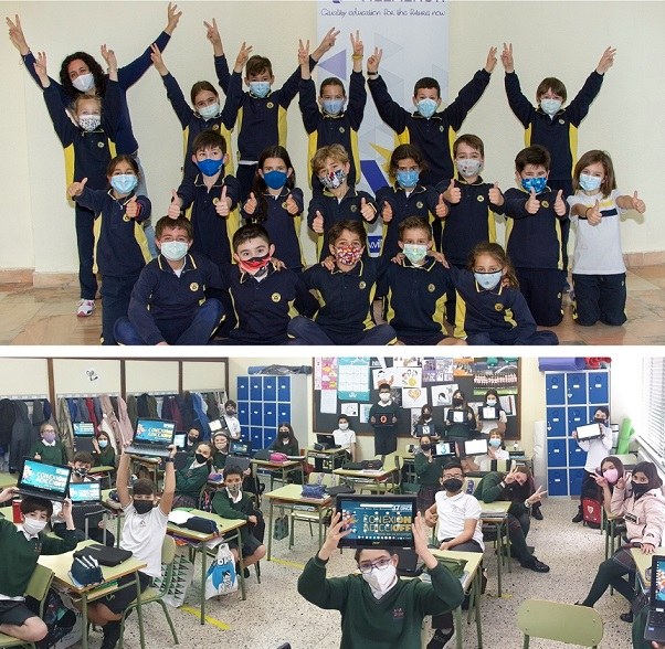 Arriba, aula ganadora de la categoria A. Abajo, ganadores de la categoria B.