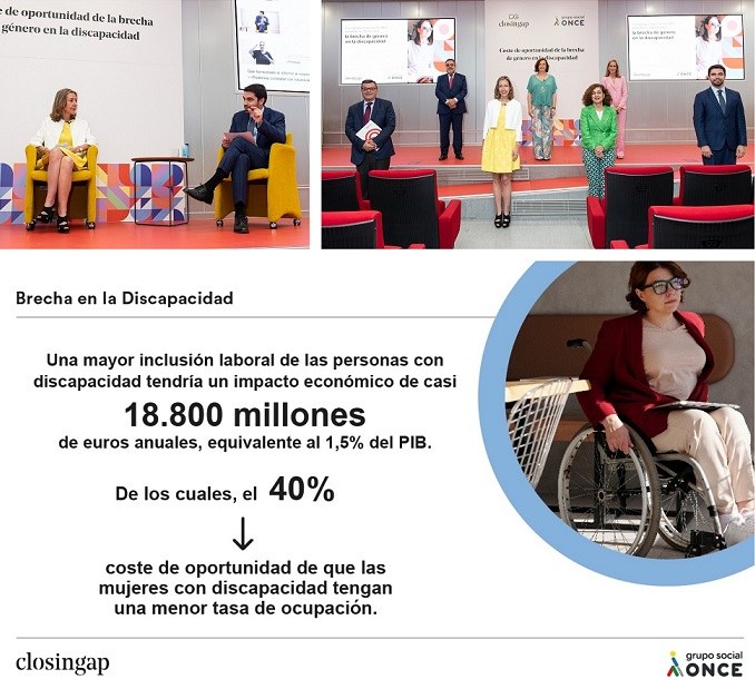 Arriba, Patricia Sanz y Diego Vizcaíno en la presentación. A la derecha foto de familia de todos los participantes y ponentes en el acto. Abajo infografía del Informe.