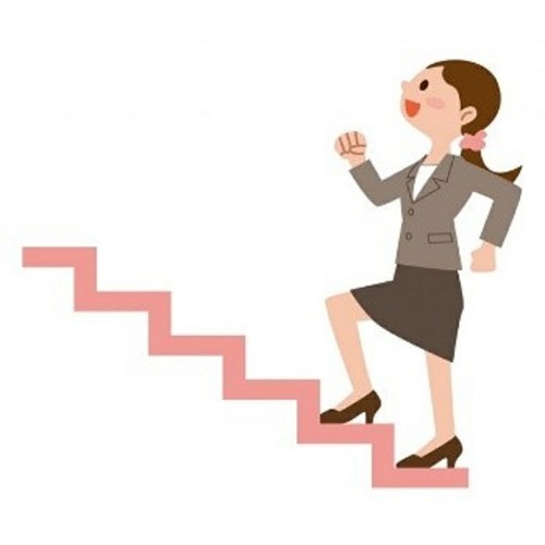 Ilustración de una mujer subiendo escalones
