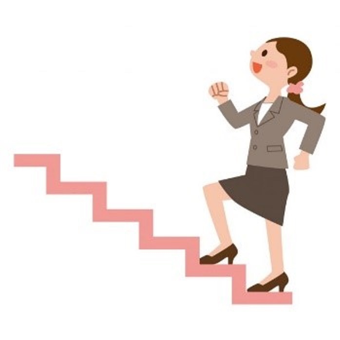 Ilustración de una mujer subiendo escalones