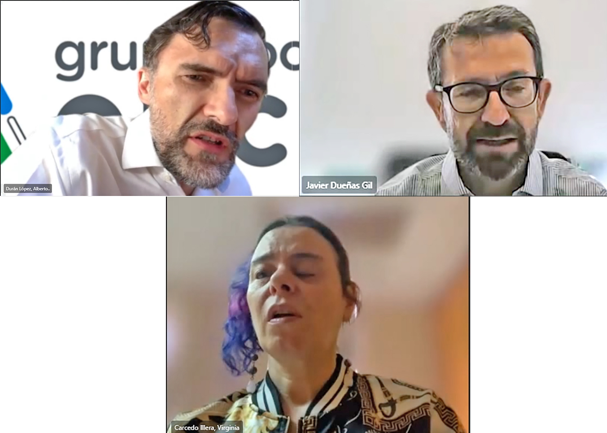 Arriba, Alberto Durán y Javier Dueñas. Abajo, Virginia Carcedo, responsable de Inserta.
