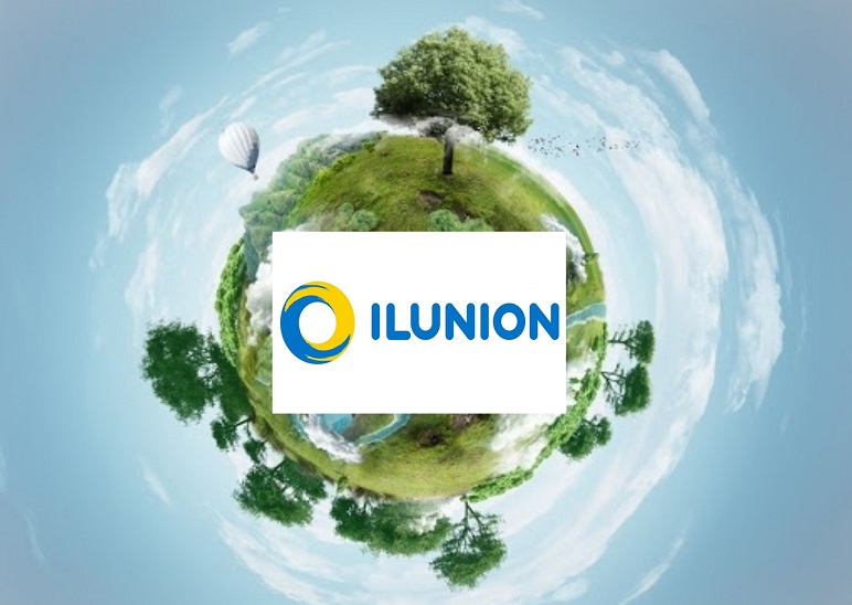 Collage de imáges, con foto de un globo terráqueo con el logo de ILUNION en el centro