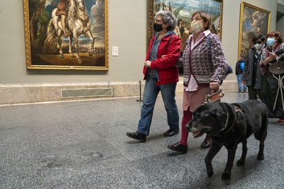 Grupo de personas ciegas realizando una visita al Museo del Prado