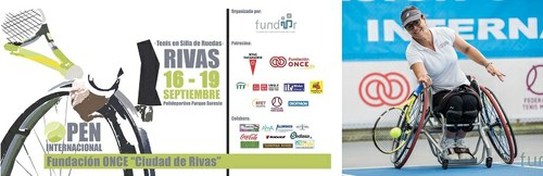 Cartel del Open de Tenis y foto de una jugadora en silla de ruedas