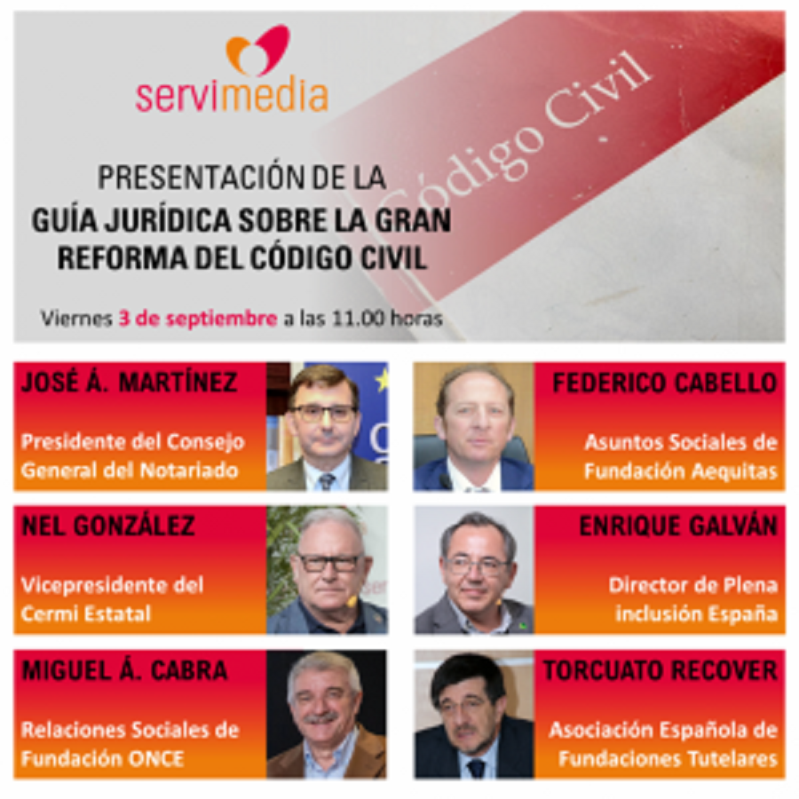 Diapositiva de los participantes en la presentación de la Guía en la sede de Servimedia